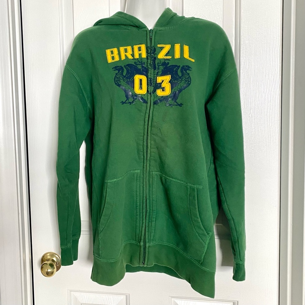 Y2K Green Brazil Zip Up Hoodie